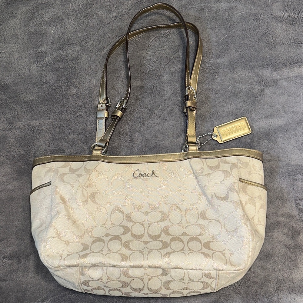 Coach Beige and Brown Signature Shoulder Bag - Picture 1 of 11